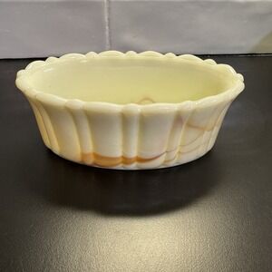 Vintage Akro Agate Cream And Brown Marbled Slag Glass Bowl